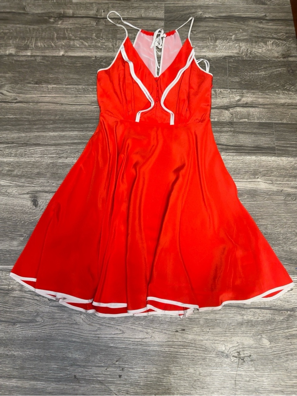 Girls From Savoy 100% Silk Red Fit & Flare Dress White Trim Siz 4 Cocktail Party - Picture 2 of 11